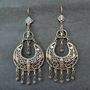 Hand Tooled Greek Oxidized Silver Swirl Boho Earrings